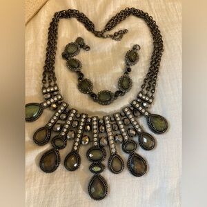 Married Pieces Statement Jeweled‎ Cleopatra Necklace Olive Green Stones Bracelet